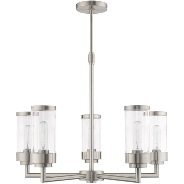 HomeRoots Five Light Dimmable Chandelier with Stylish Steel Shades - Modern Elegance for Any Room 687167