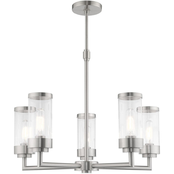 HomeRoots Five Light Dimmable Chandelier with Stylish Steel Shades - Modern Elegance for Any Room 687167