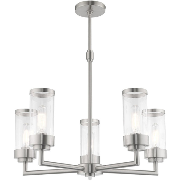 HomeRoots Five Light Dimmable Chandelier with Stylish Steel Shades - Modern Elegance for Any Room 687167