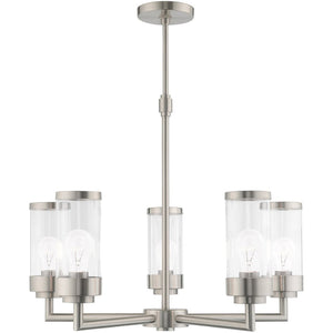 HomeRoots Five Light Dimmable Chandelier with Stylish Steel Shades - Modern Elegance for Any Room 687167