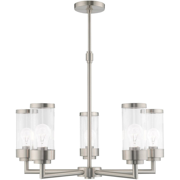 HomeRoots Five Light Dimmable Chandelier with Stylish Steel Shades - Modern Elegance for Any Room 687167