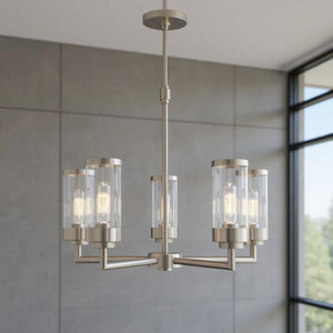 HomeRoots Five Light Dimmable Chandelier with Stylish Steel Shades - Modern Elegance for Any Room 687167