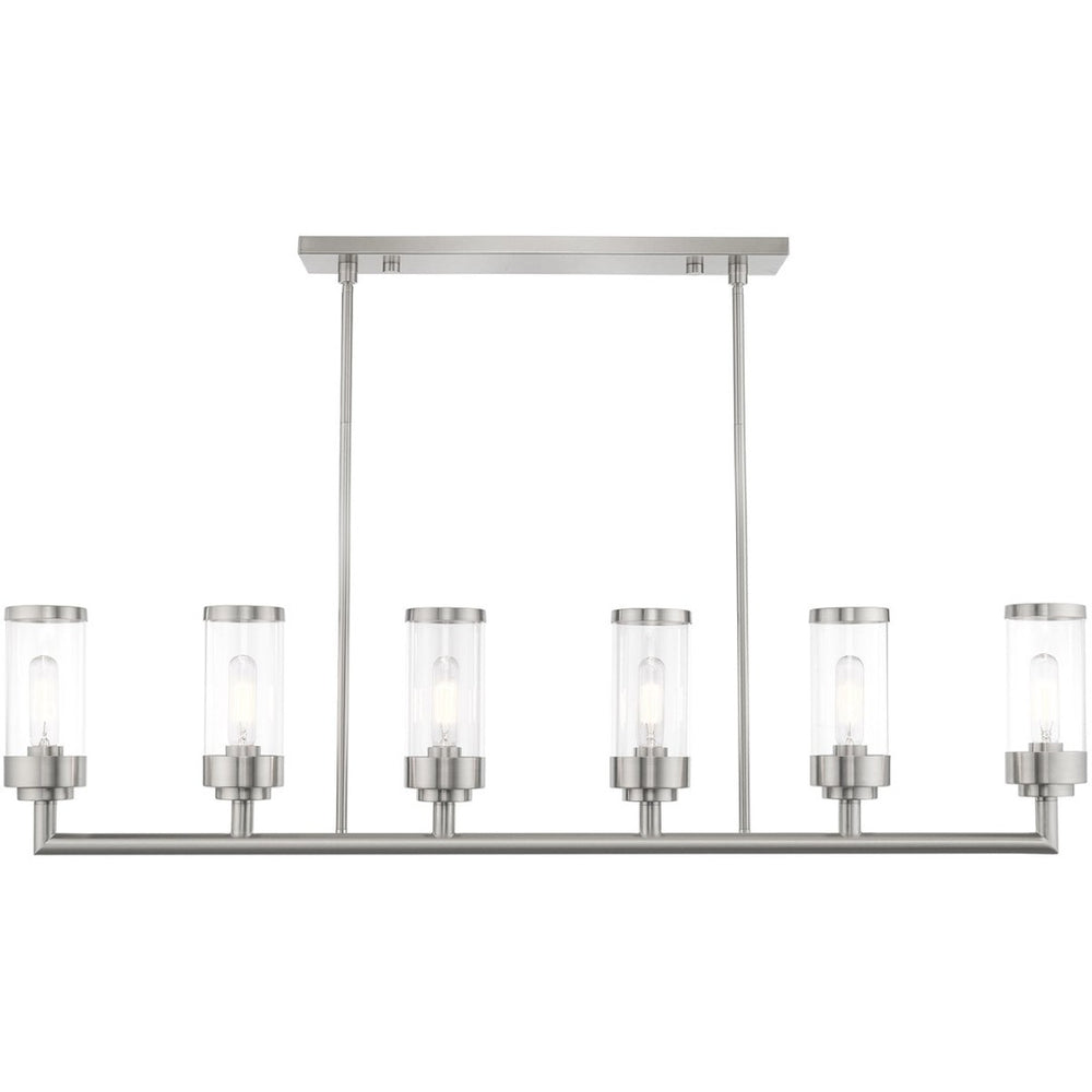 HomeRoots Six Light Dimmable Chandelier with Sleek Cylindrical Shades for Modern Elegance and Versatile Style 687168