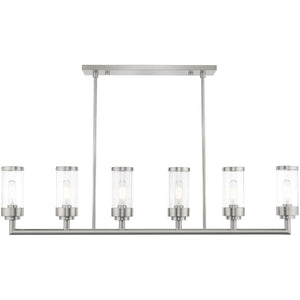 HomeRoots Six Light Dimmable Chandelier with Sleek Cylindrical Shades for Modern Elegance and Versatile Style 687168