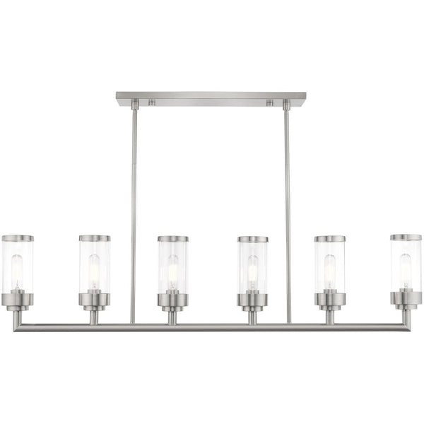HomeRoots Six Light Dimmable Chandelier with Sleek Cylindrical Shades for Modern Elegance and Versatile Style 687168