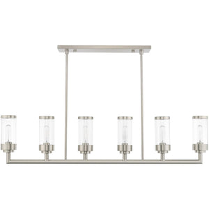 HomeRoots Six Light Dimmable Chandelier with Sleek Cylindrical Shades for Modern Elegance and Versatile Style 687168