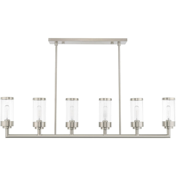 HomeRoots Six Light Dimmable Chandelier with Sleek Cylindrical Shades for Modern Elegance and Versatile Style 687168