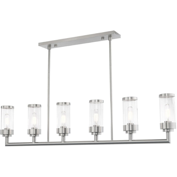 HomeRoots Six Light Dimmable Chandelier with Sleek Cylindrical Shades for Modern Elegance and Versatile Style 687168