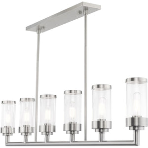 HomeRoots Six Light Dimmable Chandelier with Sleek Cylindrical Shades for Modern Elegance and Versatile Style 687168