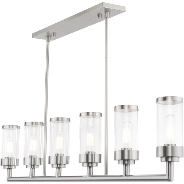 HomeRoots Six Light Dimmable Chandelier with Sleek Cylindrical Shades for Modern Elegance and Versatile Style 687168