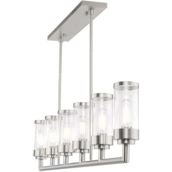 HomeRoots Six Light Dimmable Chandelier with Sleek Cylindrical Shades for Modern Elegance and Versatile Style 687168