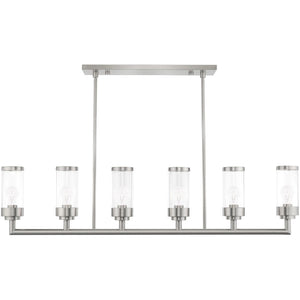 HomeRoots Six Light Dimmable Chandelier with Sleek Cylindrical Shades for Modern Elegance and Versatile Style 687168