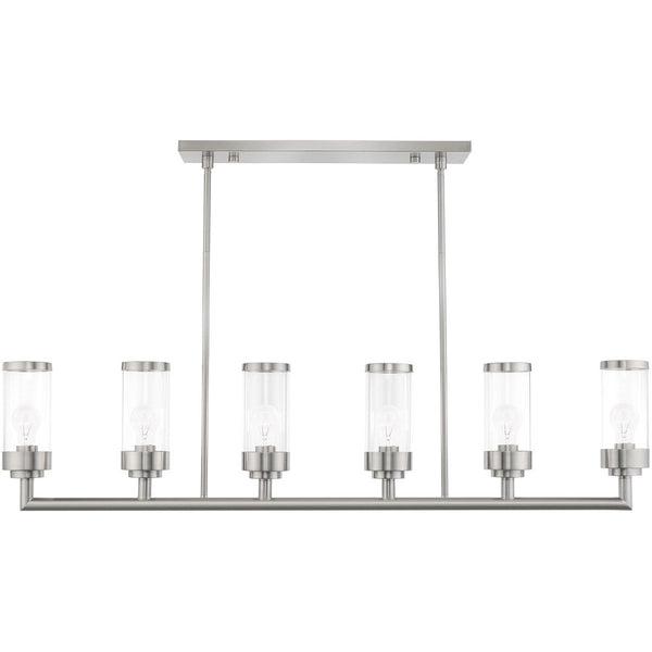 HomeRoots Six Light Dimmable Chandelier with Sleek Cylindrical Shades for Modern Elegance and Versatile Style 687168