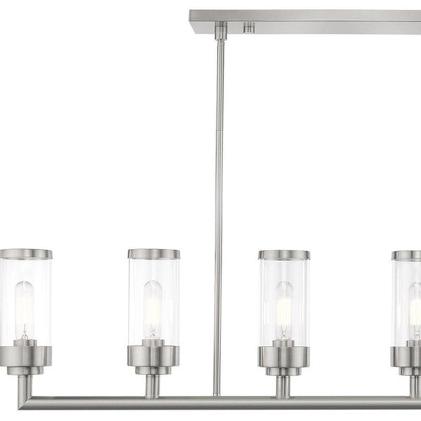 HomeRoots Six Light Dimmable Chandelier with Sleek Cylindrical Shades for Modern Elegance and Versatile Style 687168