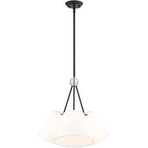 HomeRoots Black Three-Light Dimmable Chandelier with Cylinder Shades for Modern Spaces and Versatile Ambiance 687169