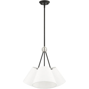 HomeRoots Black Three-Light Dimmable Chandelier with Cylinder Shades for Modern Spaces and Versatile Ambiance 687169