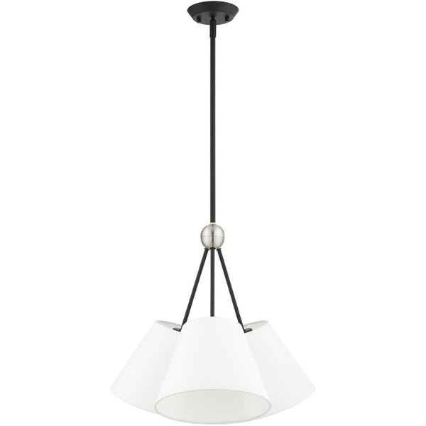 HomeRoots Black Three-Light Dimmable Chandelier with Cylinder Shades for Modern Spaces and Versatile Ambiance 687169