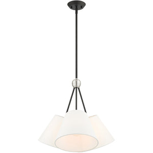 HomeRoots Black Three-Light Dimmable Chandelier with Cylinder Shades for Modern Spaces and Versatile Ambiance 687169