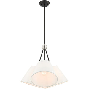 HomeRoots Black Three-Light Dimmable Chandelier with Cylinder Shades for Modern Spaces and Versatile Ambiance 687169