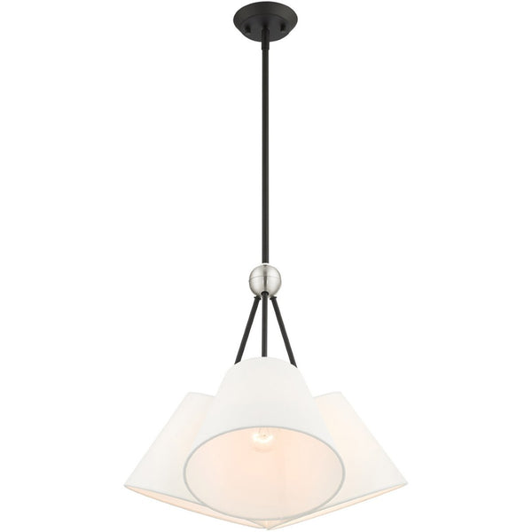 HomeRoots Black Three-Light Dimmable Chandelier with Cylinder Shades for Modern Spaces and Versatile Ambiance 687169
