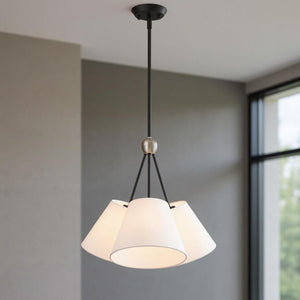HomeRoots Black Three-Light Dimmable Chandelier with Cylinder Shades for Modern Spaces and Versatile Ambiance 687169