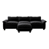 English Elm Living Room Furniture Luxury Sectional Sofa Couch With Ottoman Soft Velvet Upholstered Sofa Black