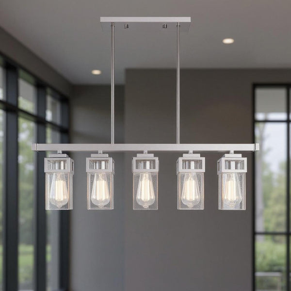 HomeRoots Five Light Dimmable Chandelier - Sleek Cylinder Design for Modern Interiors & Flexible Lighting Control 687174