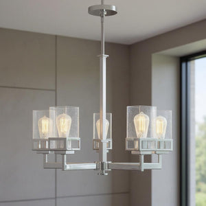 HomeRoots Five Light Dimmable Chandelier – Modern Steel Shades for Stylish Ambiance in Any Space 687175