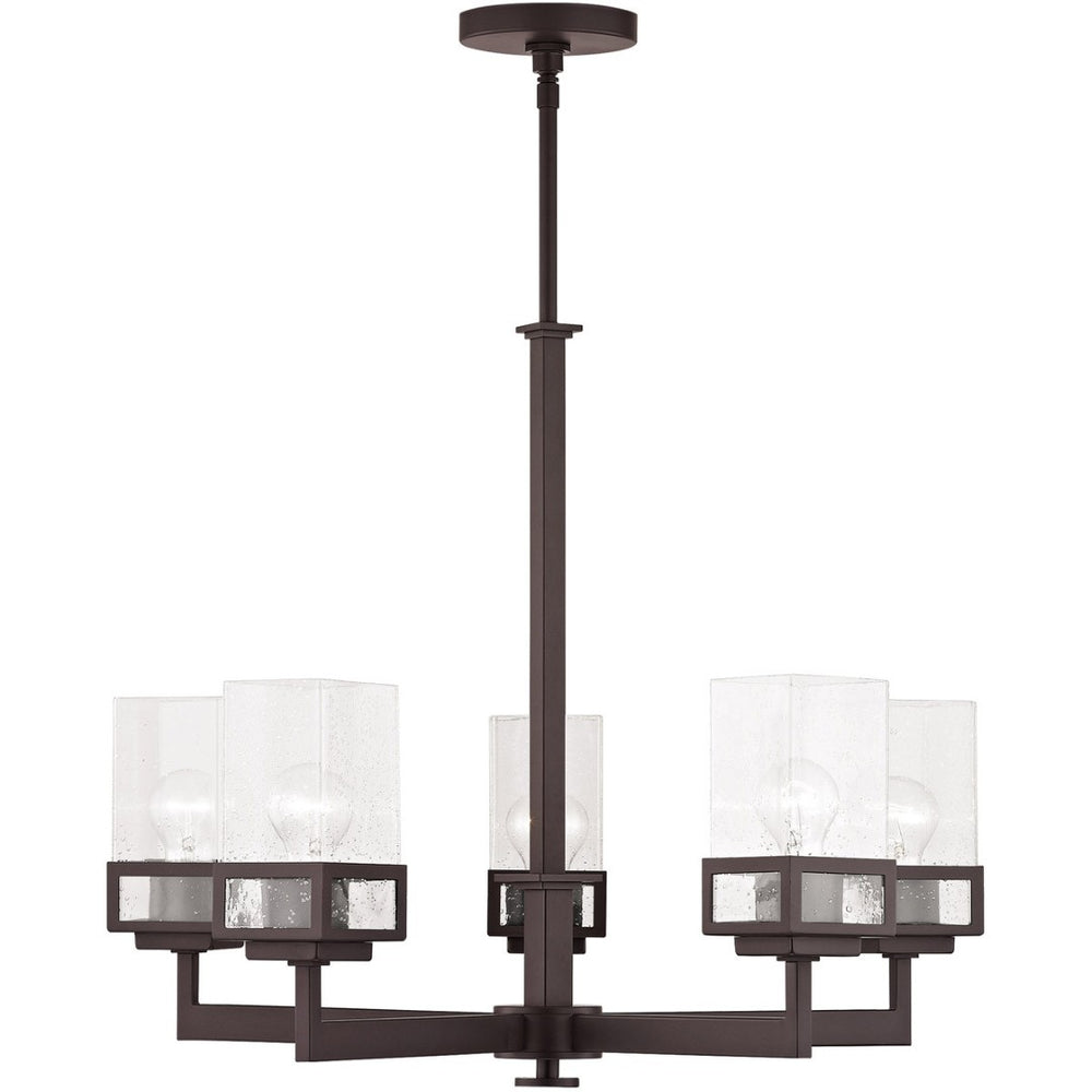 HomeRoots Bronze Five-Light Dimmable Chandelier with Cylinder Shades - Elegant Design for Any Space 687176