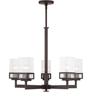 HomeRoots Bronze Five-Light Dimmable Chandelier with Cylinder Shades - Elegant Design for Any Space 687176