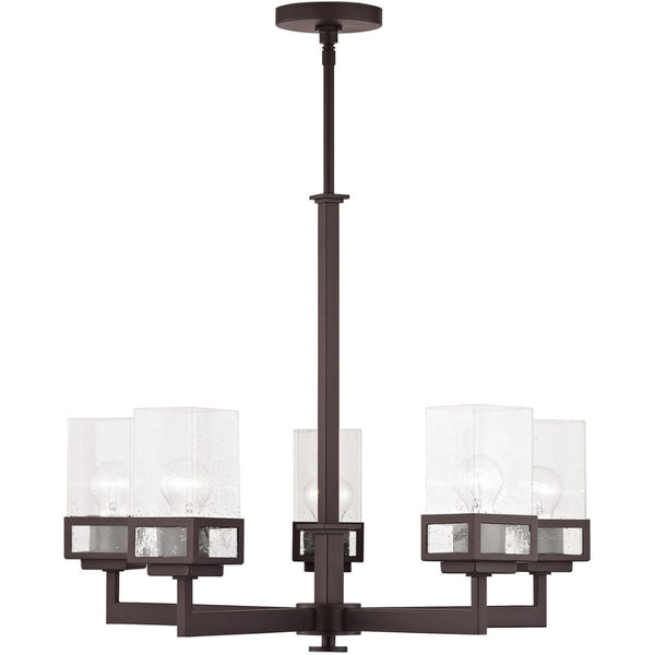HomeRoots Bronze Five-Light Dimmable Chandelier with Cylinder Shades - Elegant Design for Any Space 687176