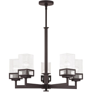 HomeRoots Bronze Five-Light Dimmable Chandelier with Cylinder Shades - Elegant Design for Any Space 687176