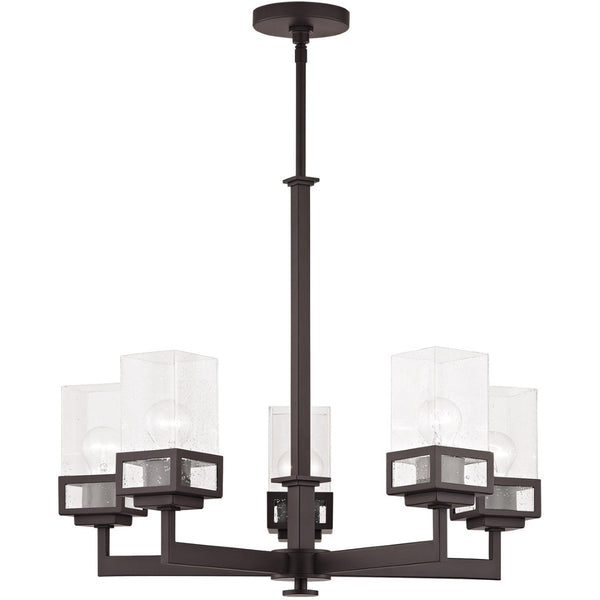 HomeRoots Bronze Five-Light Dimmable Chandelier with Cylinder Shades - Elegant Design for Any Space 687176
