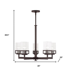 HomeRoots Bronze Five-Light Dimmable Chandelier with Cylinder Shades - Elegant Design for Any Space 687176