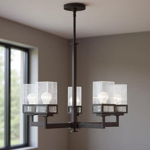 HomeRoots Bronze Five-Light Dimmable Chandelier with Cylinder Shades - Elegant Design for Any Space 687176
