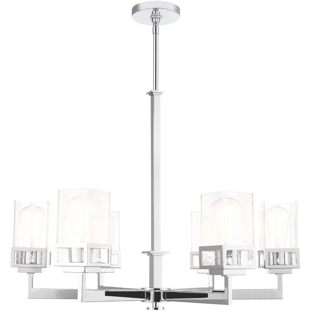 HomeRoots Six Light Dimmable Chandelier - Modern Cylinder Shades, Durable Steel, Perfect for Any Room Ambiance! 687177