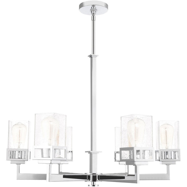HomeRoots Six Light Dimmable Chandelier - Modern Cylinder Shades, Durable Steel, Perfect for Any Room Ambiance! 687177