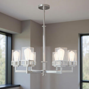 HomeRoots Six Light Dimmable Chandelier - Modern Cylinder Shades, Durable Steel, Perfect for Any Room Ambiance! 687177