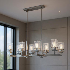 HomeRoots Eight Light Dimmable Chandelier - Modern Cylindrical Design with Fabric Shades for Elegant Spaces 687178