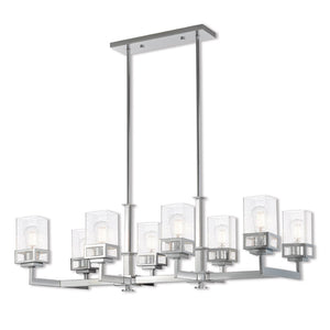 HomeRoots Eight Light Dimmable Chandelier - Modern Cylindrical Design with Fabric Shades for Elegant Spaces 687178