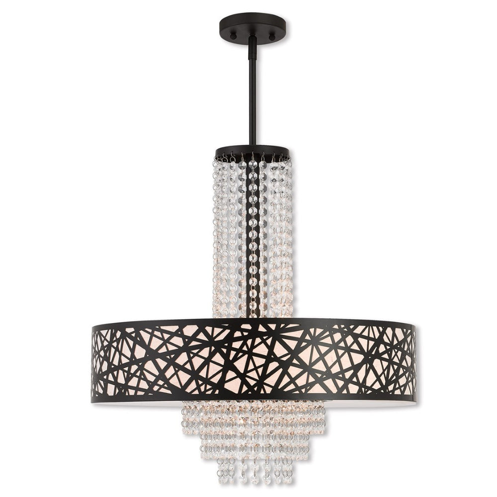 HomeRoots Bronze Five-Light Dimmable Chandelier with Elegant Cylinder Shades for Modern Home Decor & Ambiance 687179