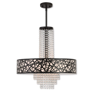 HomeRoots Bronze Five-Light Dimmable Chandelier with Elegant Cylinder Shades for Modern Home Decor & Ambiance 687179