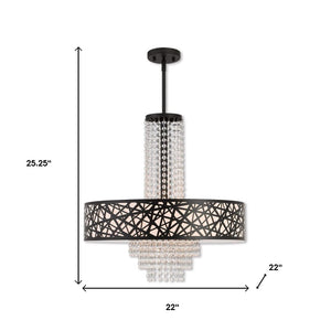 HomeRoots Bronze Five-Light Dimmable Chandelier with Elegant Cylinder Shades for Modern Home Decor & Ambiance 687179