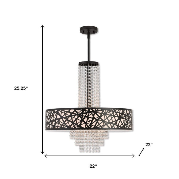 HomeRoots Bronze Five-Light Dimmable Chandelier with Elegant Cylinder Shades for Modern Home Decor & Ambiance 687179