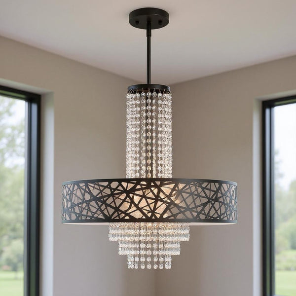 HomeRoots Bronze Five-Light Dimmable Chandelier with Elegant Cylinder Shades for Modern Home Decor & Ambiance 687179