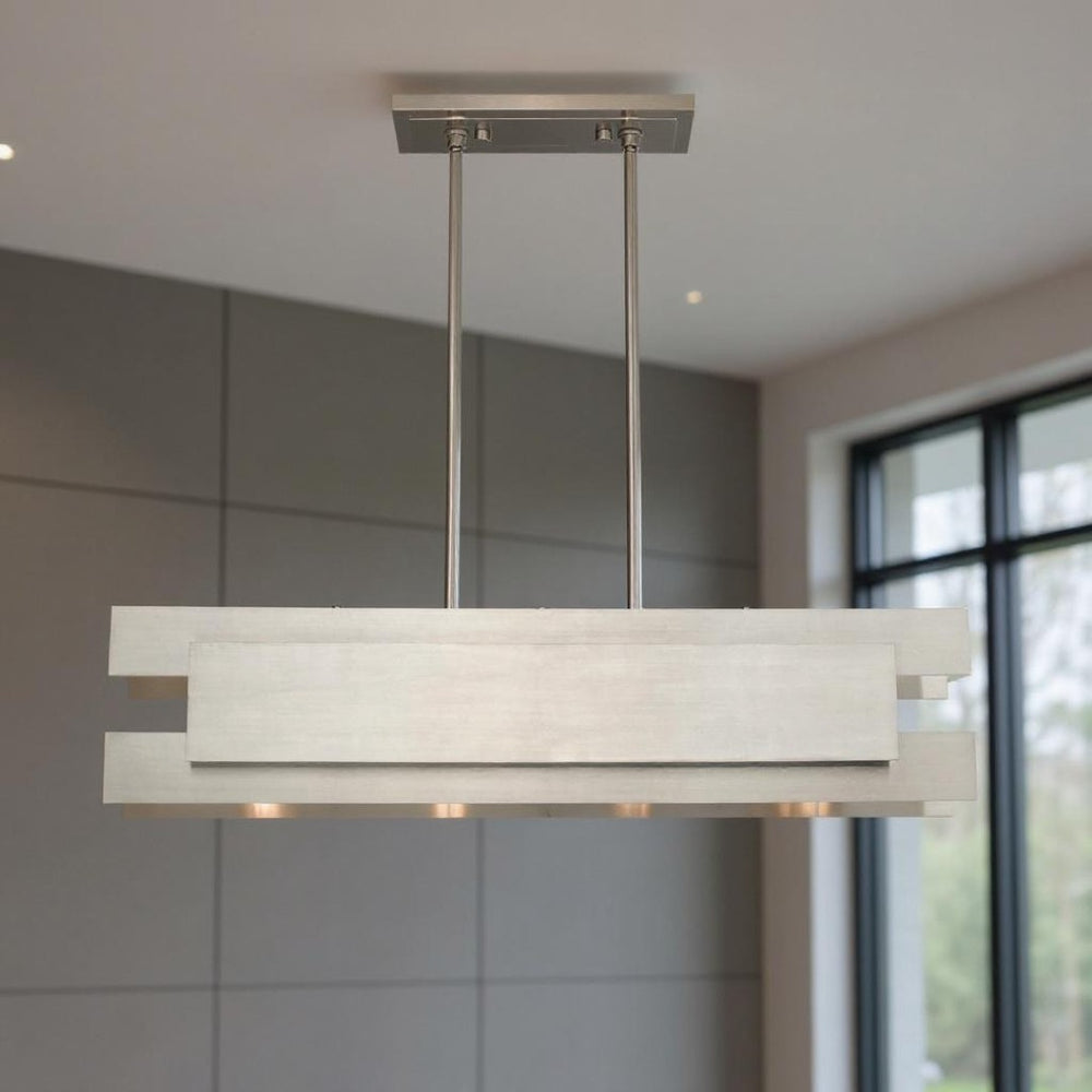 HomeRoots Four Light Dimmable Chandelier - Modern Cylindrical Shades for Stylish Ambiance in Any Space 687181