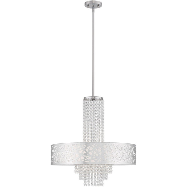 HomeRoots Five Light Dimmable Chandelier - Modern Steel Shades for Elegant Ambiance in Any Space 687185