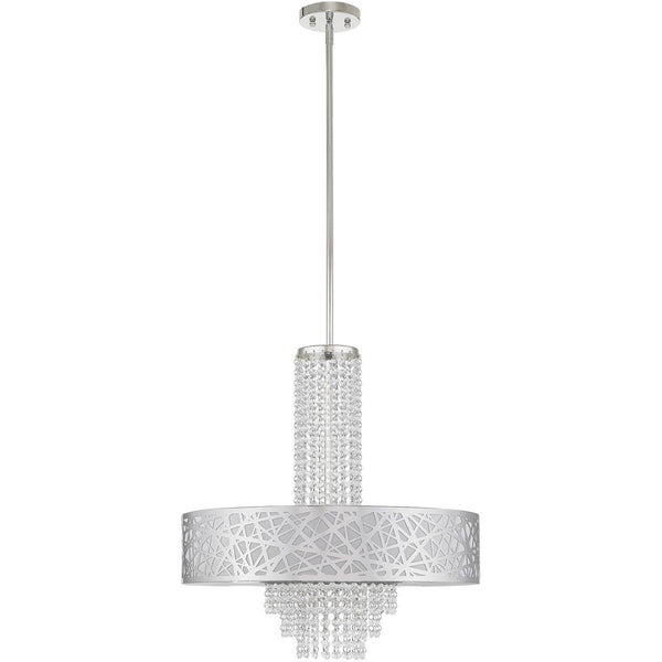 HomeRoots Five Light Dimmable Chandelier - Modern Steel Shades for Elegant Ambiance in Any Space 687185