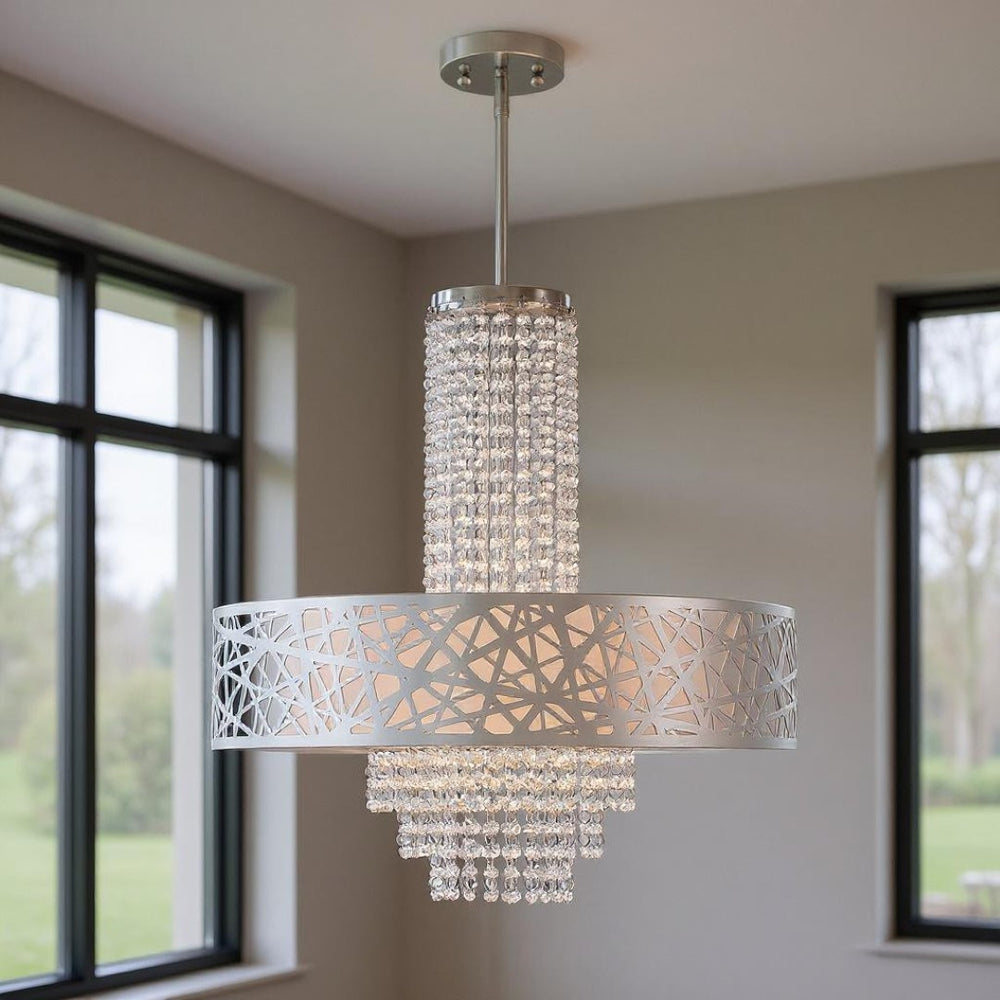 HomeRoots Five Light Dimmable Chandelier - Modern Steel Shades for Elegant Ambiance in Any Space 687185