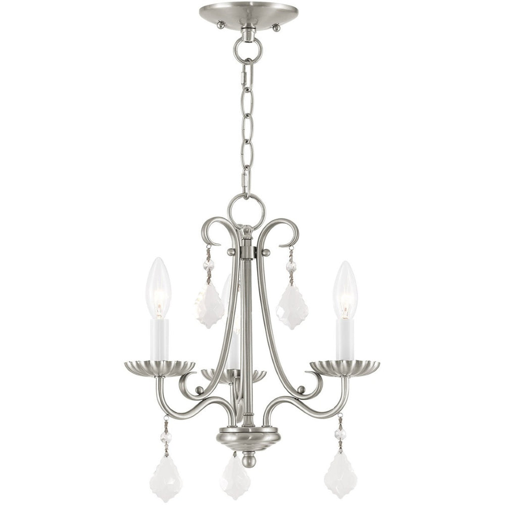 HomeRoots Nickel Three-Light Dimmable Chandelier with Sleek Cylinder Shades for Modern Home Illumination 687186